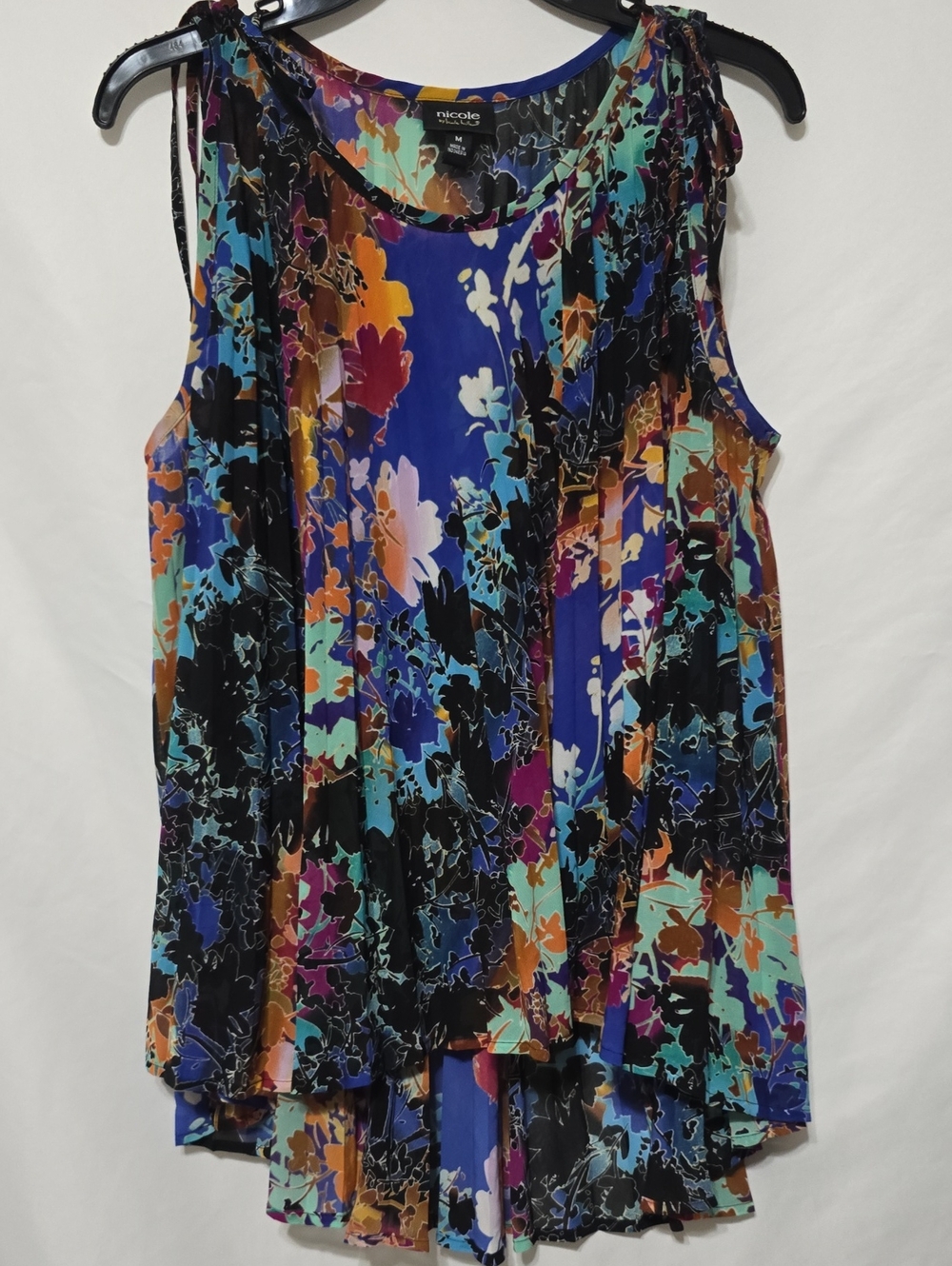 Nicole By Nicole Miller Pleated Floral High Low Tank Blouse Medium